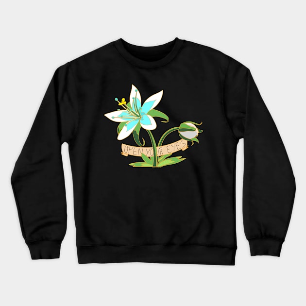 Zelda Open Your Eyes Flower Crewneck Sweatshirt by BretBarneyArt